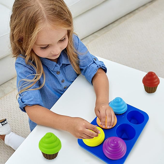 RAINBOW TOYFROG Cupcake Toy Toddler Toy Learning Colors and Shape-Shape Sorting Toys for Toddlers-Geometry Manipulatives Toddler Sensory Toys for Kids - Child Montessori Toys for Girls Boys