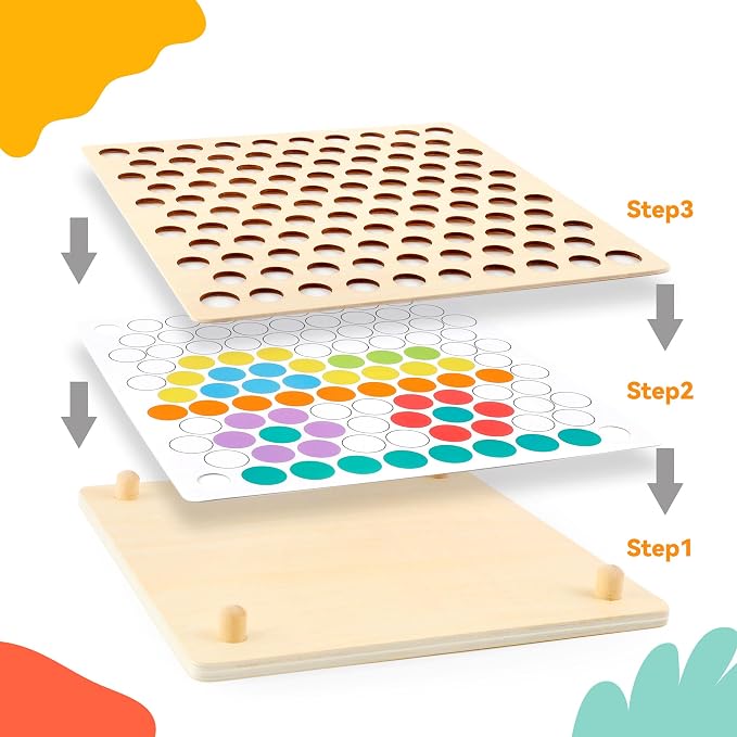 Wooden Peg Board Bead Game, Montessori Learning Toy, Color Sorting Stacking Matching, Fine Motor Math Counting, Multicolor Wood, 3-5 Years