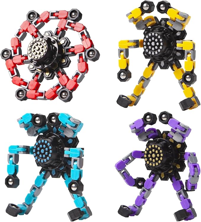 Transformable Fidget Spinners Toys 4 Pcs for Kids and Adults Stress Relief Sensory Toys for Boys and Girls Age 8-13 Fingertip Gyros Party Favors Birthday Gifts for Teens Road Trip Travel Toy