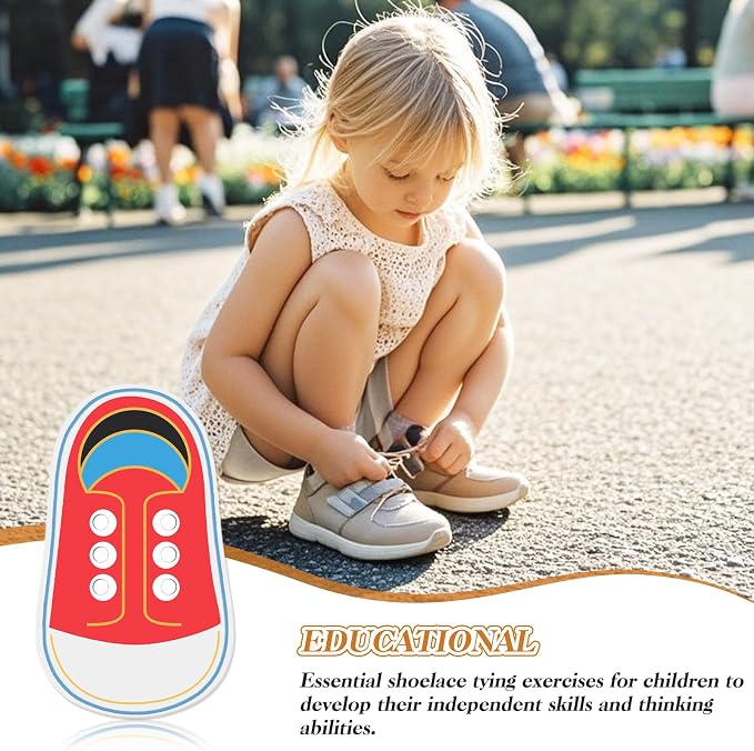 Wooden Red Shoe Tying Practice for Kids, How to Tie Your Shoes for Kids Threading Lacing Shoes Training, Learn to Tie Your Shoes Developmental Toys
