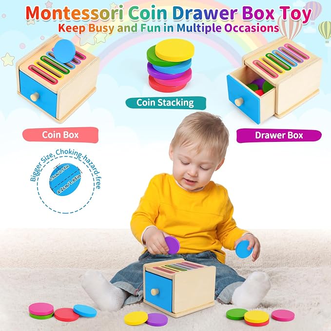 FCSONU Toddlers Montessori Coin Box Toys for 1 2 3 Year Old Boys Girls Baby | Learning Color Sorting Toys | Sensory Toys | Fine Motor Skills Toys for Toddlers 1-3, Easter Christmas 1st Birthday Gifts 12M