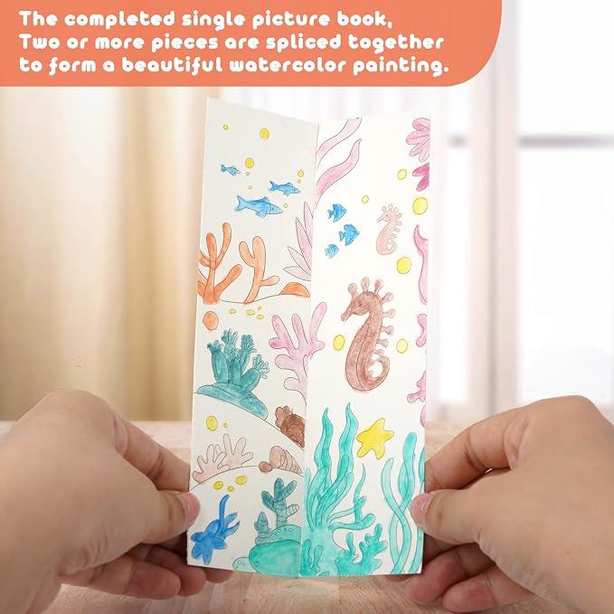 Cavnewt Pocket Watercolor Painting Book,21-Pages,Travel Paint Watercolor Coloring Book Set for Kids 3-8 Years Old,Boys and Girls Party Birthday Thank You Exchange Art Craft Gifts-Undersea World