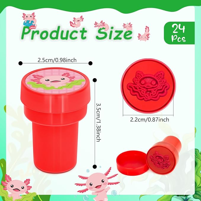 Cinrobiye 24 Pcs Axolotl Stampers Party Favor Set, Cute Axolotl Stamps for Kids Birthday Party, Classroom Rewards, Animal Lover Gifts, Goody Bag Fillers, Underwater Creature Party Supplies