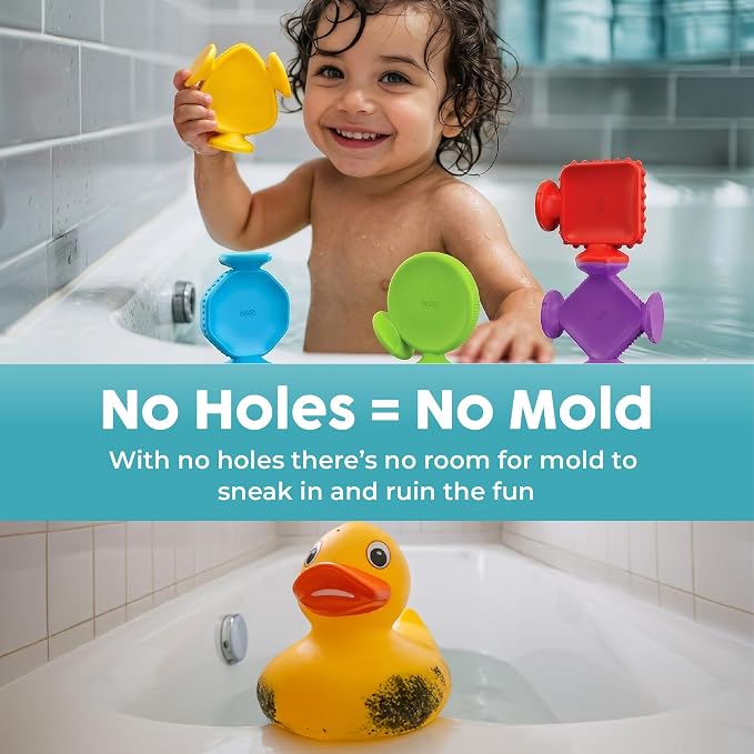 Bunmo Toddler Bath Toys - Best Montessori Toys for Kids Ages 1 2 3 4 Year Old Boys & Girls Gifts, Best Sensory Toy for Babies 12 Months +, No Hole Bath Toy for Kids Ages 1-3 & 2-4 (Big Shapes 5 Pack)