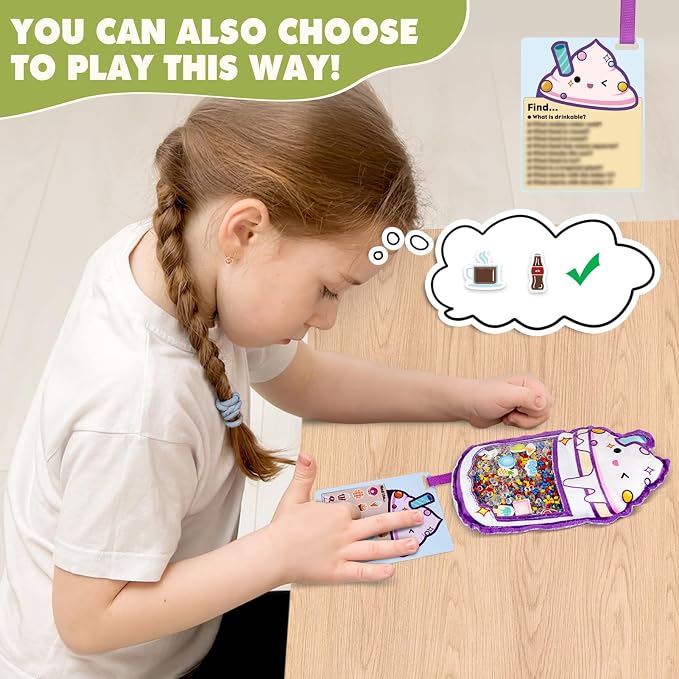 Joyreal Hide and Seek Busy Bag- 3 Pack Seek and Find Hidden Object Game, Sensory Hidden Object Search Problem Solving Travel Game for Kids 3+, Including Alphabet, Food, Fish, Animal