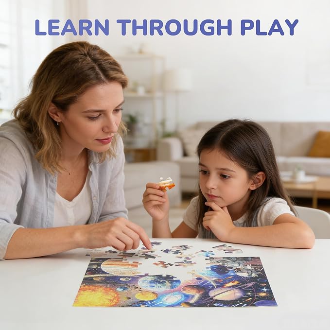 BenBen 100 Pieces Puzzles for Kids Ages 4-6, Outer Space Learning Puzzles | Solar System Puzzles for Kids 6-8, Educational Jigsaw Puzzles for Toddlers 3-5, Screen-free Activity Gift for Boys Girls