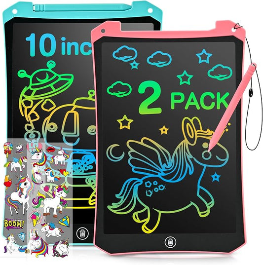 LCD Writing Tablet, 2 Pack Toddler Kids Toys, Travel Essentials Games | 10 Inch Doodle Board Drawing Pad, Mess Free Coloring Books, Travel Toys Birthday Gifts for Girls Boys Age 3-8