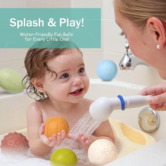 Bath Toys, Soft Sport Sensory Balls for Toddlers Boys Girls No Hole Wheat Straw Soft Montessori Toys for Babies 6 Months+, Swimming Pool Beach Shower Baby Toys