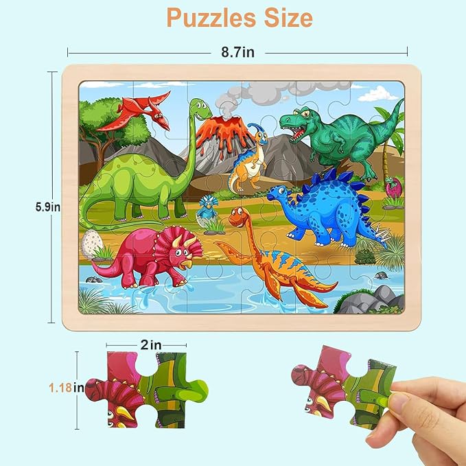 Wooden Puzzles for Kids Ages 3-5 4-6, 24 Piece Animals Puzzles Wooden Toys | 4 Pack Montessori Toddler Jigsaw Puzzles for Girl boy 3 4 5 6 Years Old,Preschool Learning Educational Birthday Gift Travel