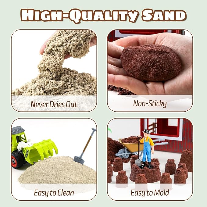 Aprilwolf 69 PCS Farm Sensory Bin Toys Playset, Sandboxes with Sand | Farmer Tractor & Farm Animals Figures Toys for Kids 3 4 5, Gifts for 6 7 8 Years Old Boys Girls