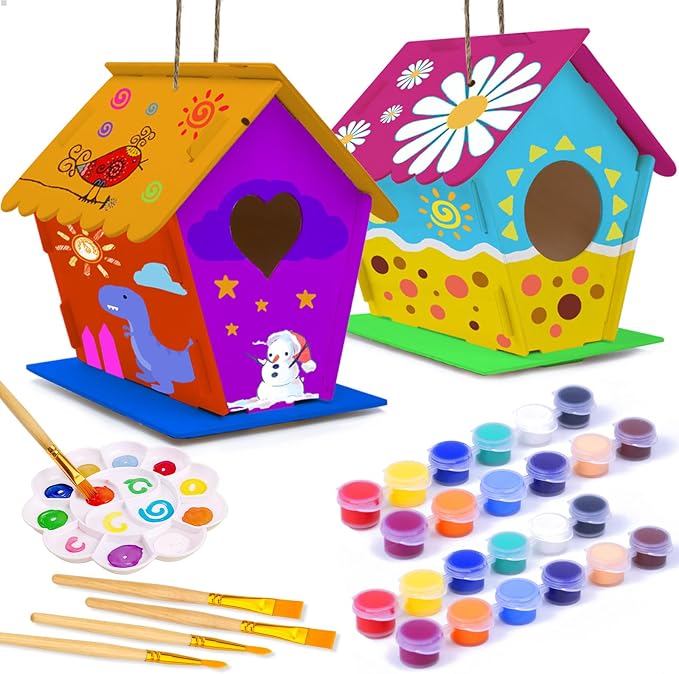 hapray 2 Pack Bird House Kits for Kids, DIY Birdhouse Kit Build and Paint