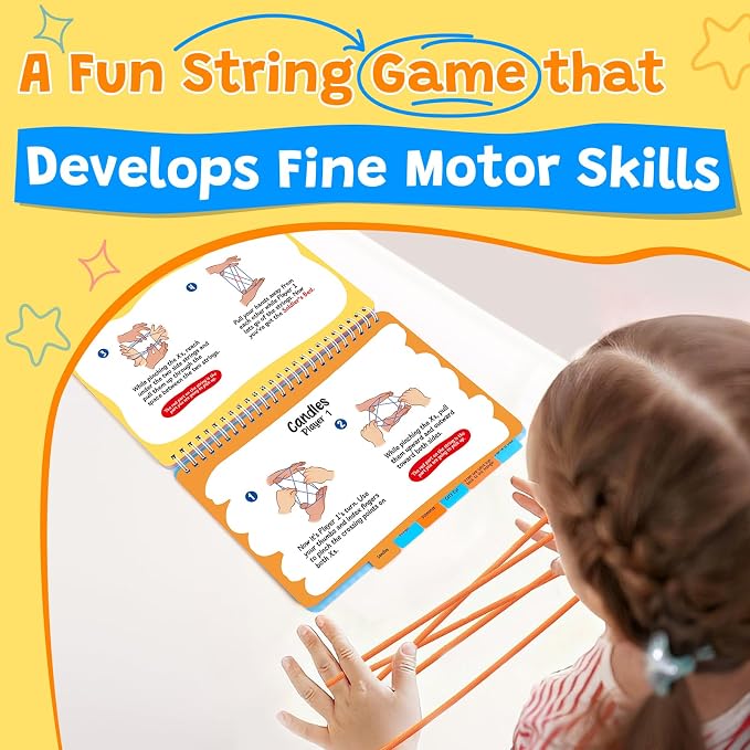 Kasfalci String Game Book Kit - Teen Girl Gifts, Birthday Gifts for 8 9 10 11 12 Year Old Girl - Classic Finger String Figures Toy - Travel Toys for Boys Girls Ages 6-12 - Brain Teaser Activity