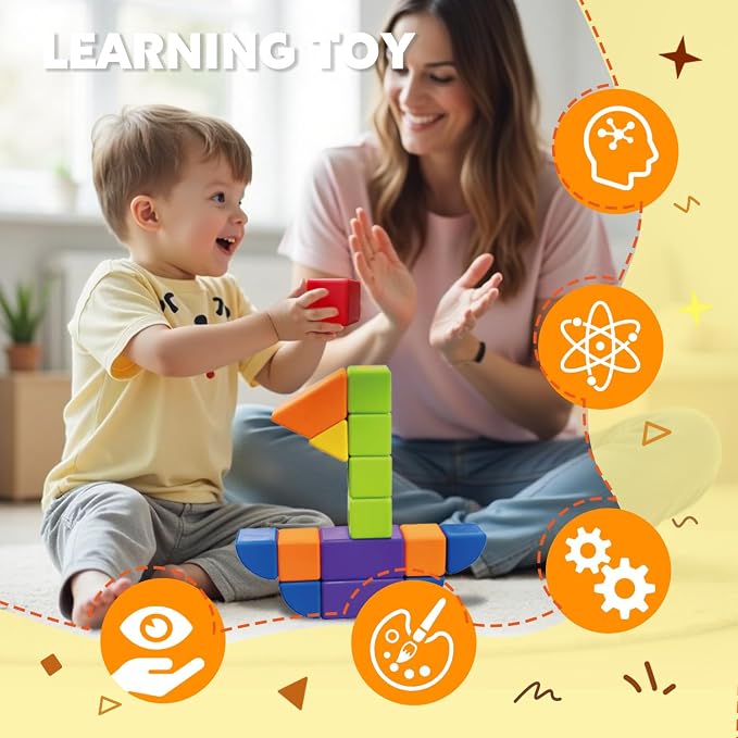 Pairez Toys Large Magnetic Building Blocks, 3D Shapes for Kids 3+ | 21 PCS Blocks, 6 Colors & 6 Shapes, Creative Open-Ended Play, Educational Learning Magnet Toy, Holiday Gift for Boys & Girls