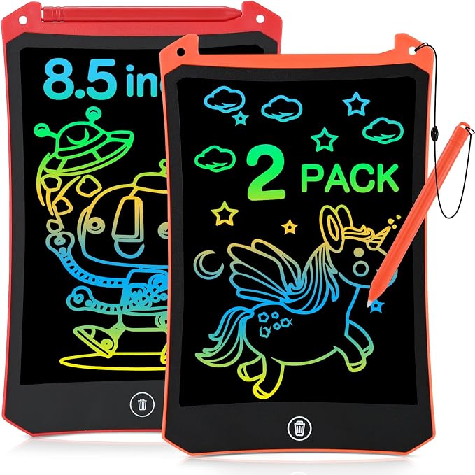 cimetech LCD Writing Tablet, 2 Pack Toddler Kids Toys, Red and Orange | 8.5 Inch Drawing Pad Coloring Books, Travel Essentials Activities, Christmas Birthday Gifts for Girls Boys Age 3-8