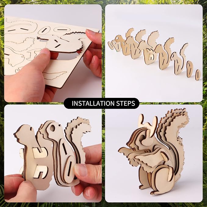 calary 3D Wooden Puzzle Simulation Animal Dinosaur Assembly DIY Model Toy for Kids and Adults,Set of 6