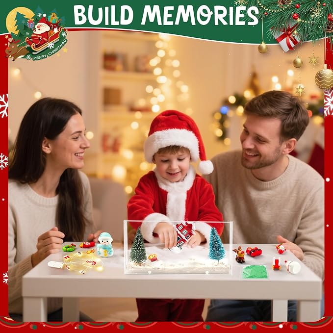 Christmas Sensory Bin for Kids Christmas Decorations, Christmas DIY Decoration Art Kit for Kids with Sandbox, Castle, Christmas Tree, 3 Color Sand Gift Birthday Gift for Children Ages 3+