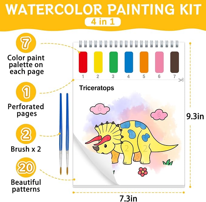 Paint with Water Coloring Books for Toddlers,Mess Free Watercolor Painting Papers for Kids Water Color Paint Kit Art Craft Birthday Gift for Ages 1-3,4-8(Dinosaurs)