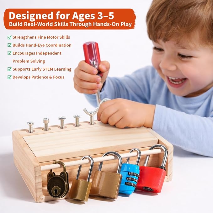INIFEIDALA Montessori Screwdriver Board Set - Lock and Key Toy | Busy Board Toys for 3 4 5 Year Olds Boy Birthday Gifts,Kids Tool Set,Preschool Learning Sensory Fine Motor Skills STEM Toys