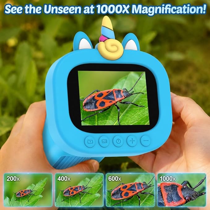 Kids Handheld Digital Microscope Portable: Mini Science Gifts Kit STEM Toy | 2.4" Display Gifts, Rechargeable, 1000X Pocket Educational Magnifying Glass Outdoor Gifts for Boys Girls