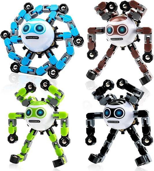 4 PCS Travel Toys Transformable Fidget Spinners Toys for Kids and Adults Sensory Toy for Boys Teens Stress Relief Autism ADHD Cool Road Trip Travel Essential Birthdays Gifts for Party Favors