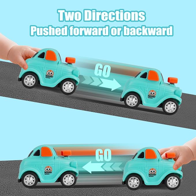 Inertial Push and Go Cartoon Car Toys for Toddlers Baby | Friction Powered Race Vehicles for Kids, 1st Birthday Gift for Boy Girl