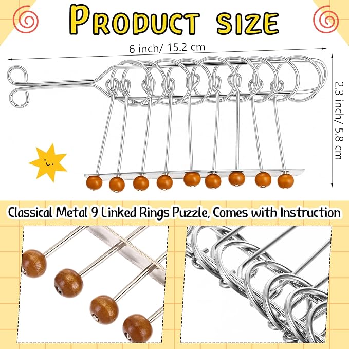 Metal Wire Puzzle Set of 8 with Pouch, Brain Teaser Puzzles IQ Test Ring Disentanglement Unlock Interlock Game Trick Metal for Party Favor Challenge (E Style)