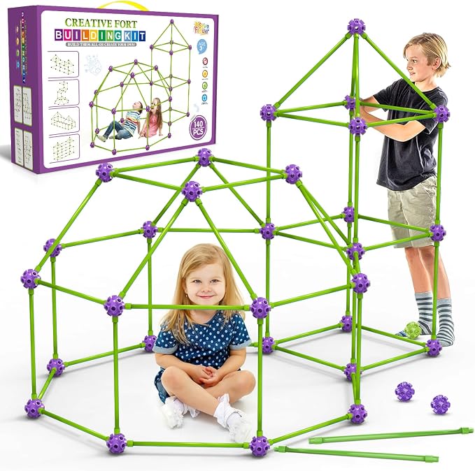 SpringFlower Fort Building Kit for Kids,STEM Construction Toys, Educational Gift for 4 5 6 7 8 9 10 11 12 Years Old Boys and Girls,Ultimate Creative Set for Indoor & Outdoors Activity,140 Pcs,Purple