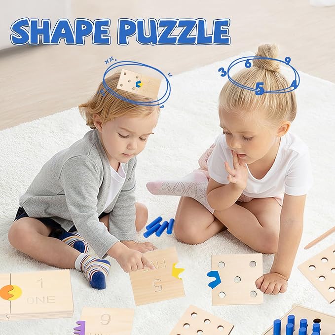 Montessori Toddler Counting Peg Board Box with Number- Wooden Counting Box Toys for Toddlers 1-3,Math Manipulatives Materials and Numbers,Montessori Toys for 3 Year Old,Large Size 10.8" X 4.9 "X 3.9"