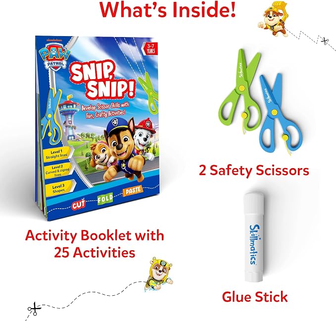 Skillmatics Snip Snip PAW Patrol, Scissor Skills, Felt Craft, Gift for Kids | Cutting Activity Book for Preschool, Safety Scissors, Fine Motor Skills, Screen-Free, Learning Toy, Toddlers, Ages 3, 4, 5