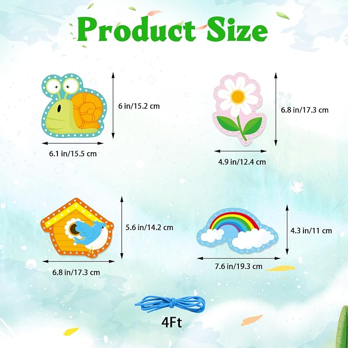 Omlisca Springtime Lacing Cards for Kids 12 Packs Double Sided Sewing Kits Flower Rainbow Butterfly Sewing Cards Educational & Learning Activities Fine Motor Skill for Preschool Supplies Spring Decor