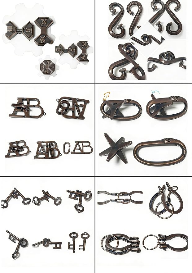 AHYUAN 32Pcs Metal Brain Teaser Puzzles Cast Steel Teasers Puzzle for Kids Teens Magic Puzzles Games Toys IQ Education Smart Logic Test Toy Fidget Toys Party Favors for Kids Adults Challenge