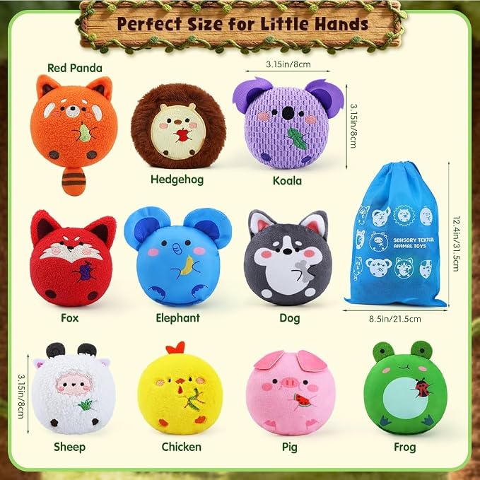 Sensory Toys Texture Bean Bags for Kids, 10 Packs | Texture Sensory Beanbags, Sensory Toys for Autism Kids, Animal Sensory Fine Motor Toys, With Storage Bag