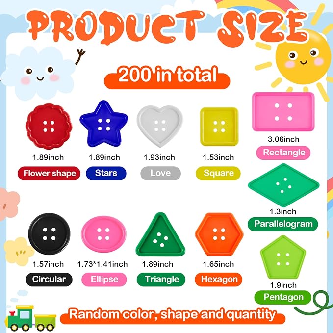 Taiyin 400 Pcs Big Bright Buttons Craft 1.2 Inch Kids Vivid Colors Large Buttons Plastic Assorted Cute Shape Colorful Toys for Arts, Crafts DIY Projects