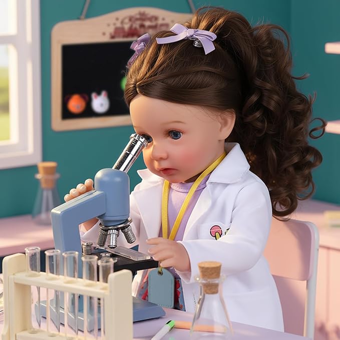 BABESIDE 16 Inch American Scientist Girl Doll with Microscope, Lab Play Set | Reborn Baby Dolls Girl, Chemistry Lab Accessories, Complete Pretend Play Scientist Toy, Birthday Gift for Kids Age 3+