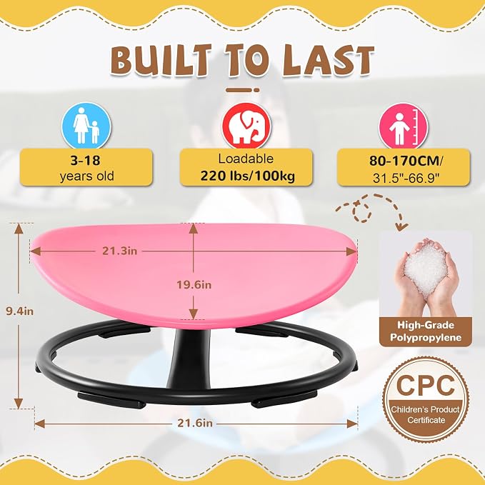 Zhenx Spinning Chair for Autistic Kids (Ages 3-18), Autism Sensory Toy Gift | 220LBS Capacity Sensory Swivel Seat for ADHD Kids, Autism Sensory Products, Calming Gift Improve Focus & Body Balance (Pink)