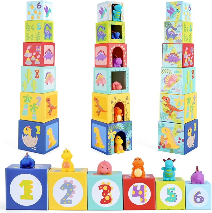 Toddlers and Babies Dinosaur Sorting and Stacking Toys Blocks for 1-3 Kids