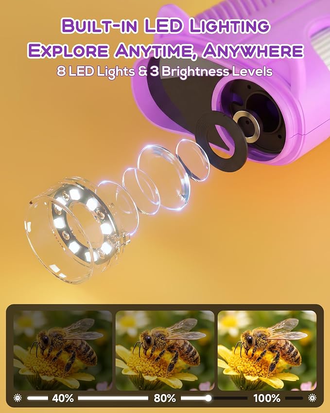 Digital Handheld Microscope for Kids, 1000X Portable Pocket Magnifying Glass with 2.4" Screen, STEM Educational Birthday Gift for Boys Girls Age 4-6 to 8-12, Outdoor Exploration Toy,Purple