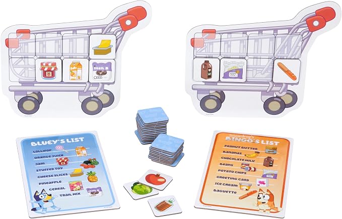 Bluey Shopping List Game, Memory & Matching Supermarket Game | Race to fill trolley with Bluey, Bingo, Bandit & Chilli, 2-4 players; family game for kids ages 3+