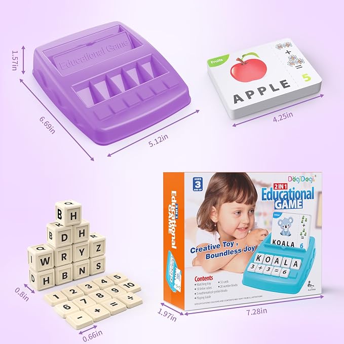 Matching Letter Games for Kids Ages 4-8,Learning & Education Toys for Preschool Boys Girls Spelling/Reading/Math Learning/Word Recognition,Birthday Gifts Educational Toys for Kindergarten Kids, Purple