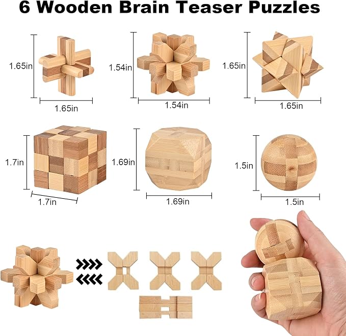 GOLDGE 30pcs Brain Teaser Puzzle Set for Adults & Kids | Wooden & Metal 3D Puzzles, IQ Logic Games for Family, Parties & Coffee Breaks. Unlock & Solve Interlocking Challenges Toy