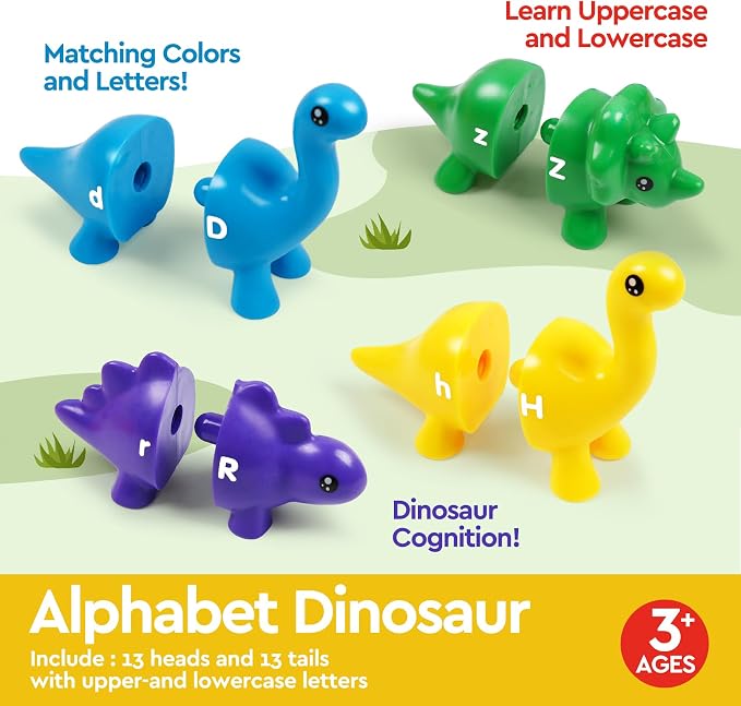 GKDOMS Alphabet Dinosaurs Letter Matching Toy Fine Motor Game | 13pack, Matching & Sorting Game, Sensory Toy, Preschool Learning Activities, Educational Gifts, Ages3+