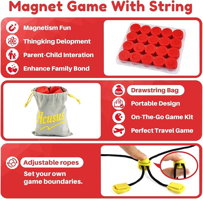 Magnet Game, Magnetic Game with String, Board Games for Adults and Kids 8-12, Portable Strategy Family Game for All Ages, Christmas Birthday Gifts for Kids, Fidget Toys for Family Travel & Game Night