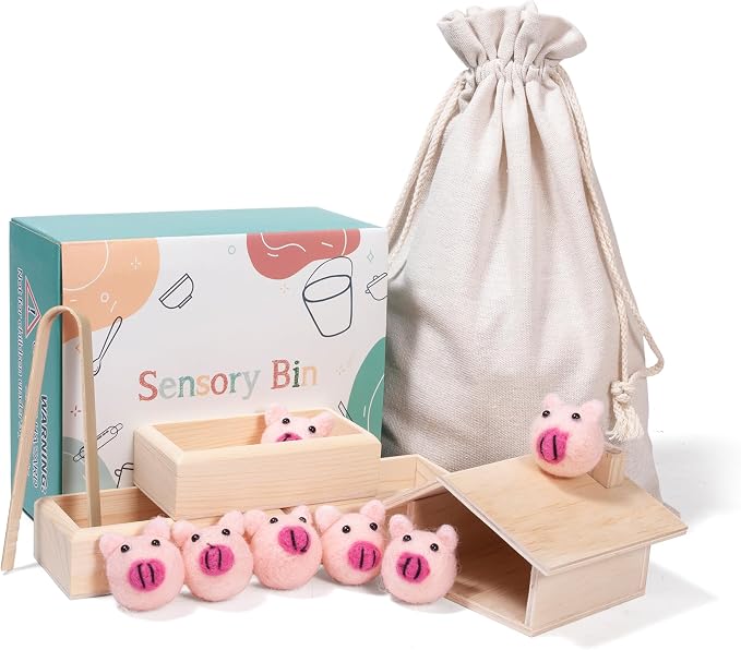 Sorting Stacking Wooden Toys for Toddlers, Montessori Pig Toy | Toddler Sensory Bin Tool Toys, Wood Farm Toy House Fine Motor Skill Early Learning Preschool Educational Gift for Kids