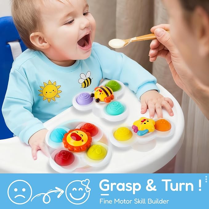 Pop Suction Cup Spinner Airplane Travel Toys for 1 Year Old Boy Girl | Novelty Spinning Tops Infant 12 18 Months,1 2 Year Old Boy Birthday Gift for Toddlers ,Sensory Baby Bath Toy Kids Ages 1-3