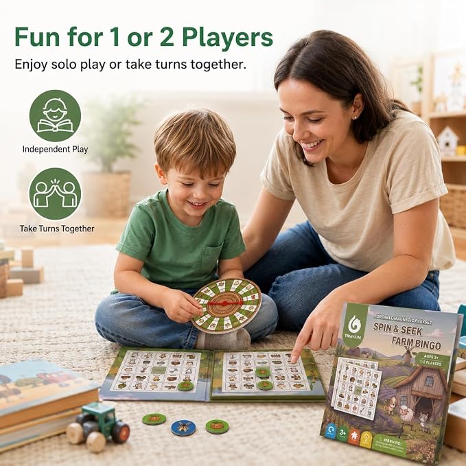 Travofun Farm Bingo Game, Magnetic Travel Toy for Kids 3 and Up, Ideal for Road Trips