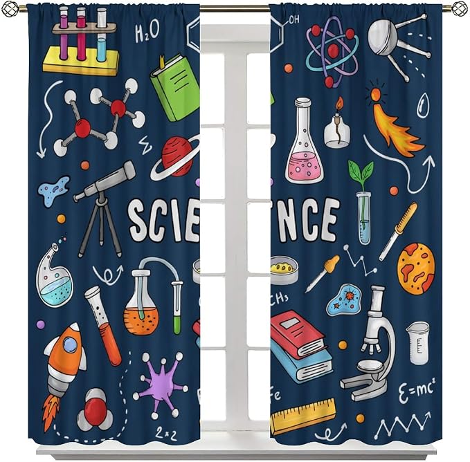 Science Physics Window Curtains, Abstract Math Chemistry Curtain Scientist Graffiti Print Window Treatments for Kids Teens Bedroom Living Room Kitchen Set 2 Panels,63x63 Inches, Style-4