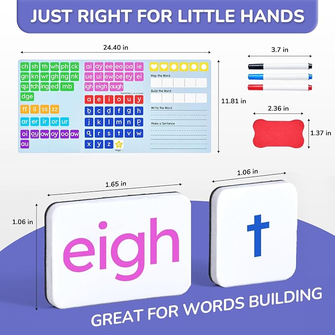 JoyCat 265 Phonics Magnetic Letter Tiles, with 3 Word Building Folder | 265 magnetic letter tiles with word folders support phonics, spelling and reading practice for preschool classrooms