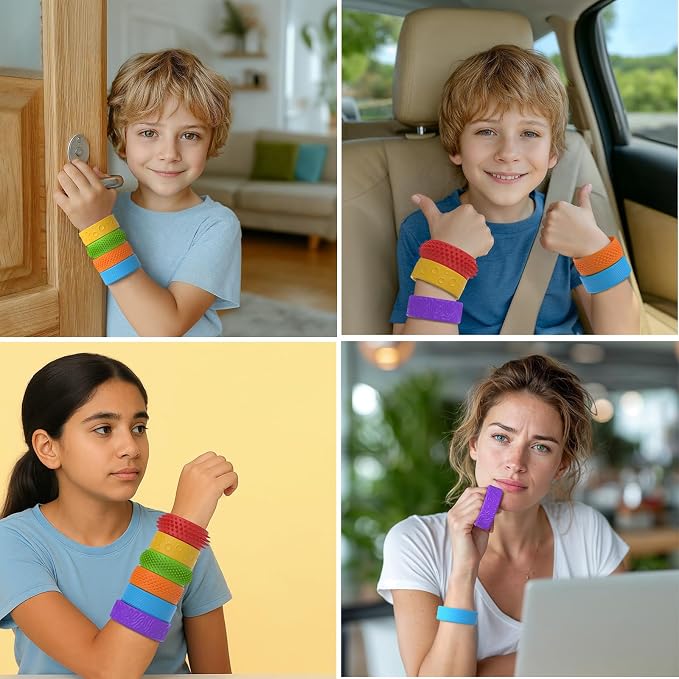 6Pcs Fidget Toys Slap Bracelets, Textured Silicone Sensory Toys for Kids, Autism Calming Sensory Toy, Wearable Stress Fidgets for Adults Office Desk, Travel, Special Needs, Classroom Must Haves