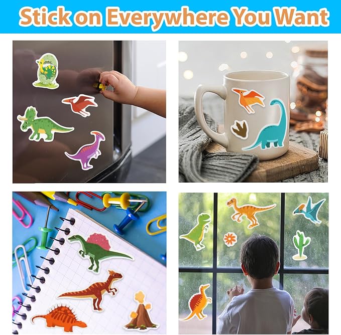 Reusable Sticker Book for Kids 1-3, Jelly Sticker Books for Toddlers 2-4 Years, Dinosaur Stickers for Kids, Toddler Easter Basket Stuffers＆Travel Essentials Plane Activities (Dinosaur)