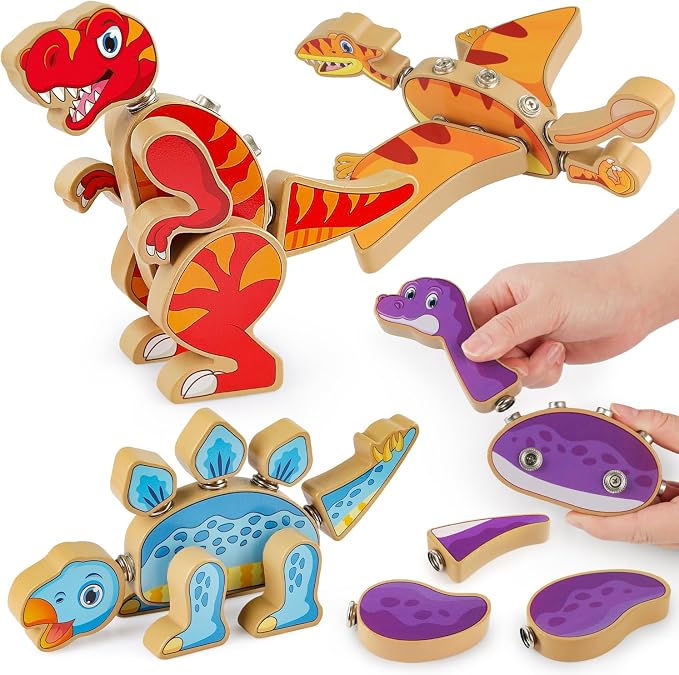 Coogam Dinosaur Snap Together Building Toys, Wooden Take Apart Dinosaur Playset, STEM Montessori Educational Fine Motor Skill Toy Gift for 3 4 5 Years Old Kids | STEM Montessori Educational Fine Motor Skill Toy Gift for 3 4 5 Years Old Kids